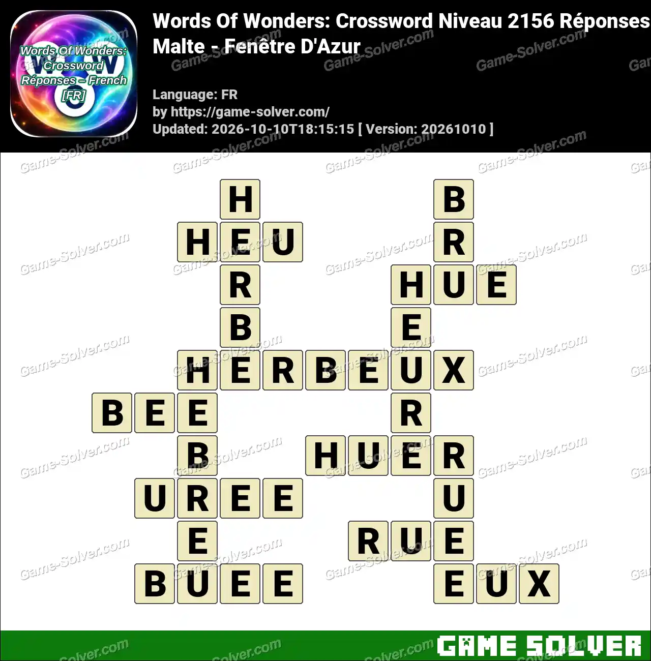 Words Of Wonders: Crossword Niveau 2156 Réponses – Malte – Fenêtre D’Azur